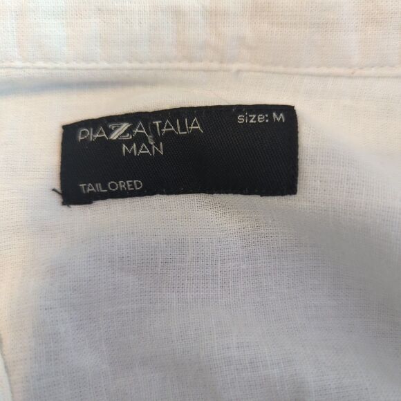 Piazza Italia Button Up Shirt Linen Mens Medium White Linen Blend Long Sleeve - Picture 5 of 8